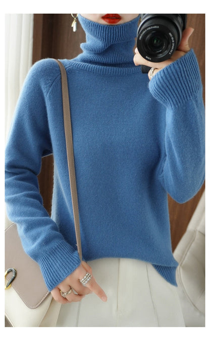 Sort rullekrave sweater i uld til kvinder