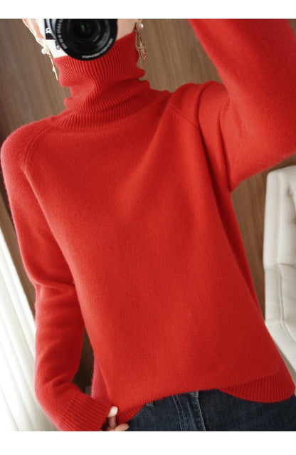 Sort rullekrave sweater i uld til kvinder
