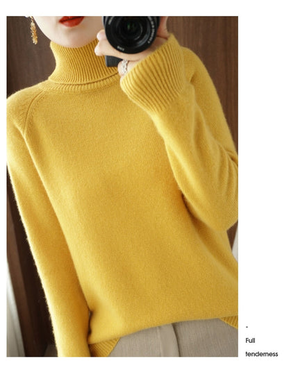 Sort rullekrave sweater i uld til kvinder