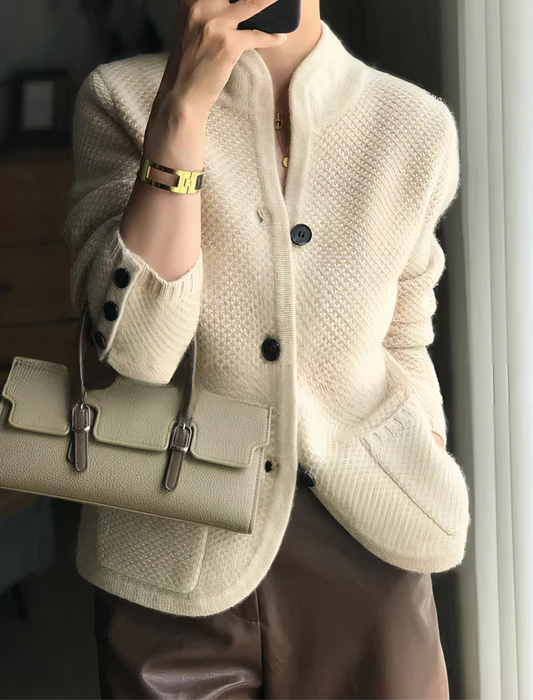 Beige uldvest med knapper til kvinder