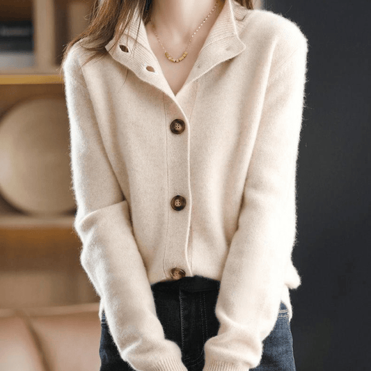 Beige uldvest med knapper til kvinder